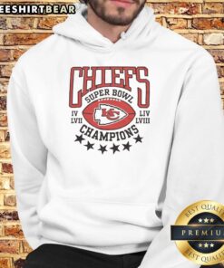 Alt Text: Top Chiefs 4-Time Super Bowl Champions hoodie featuring the team's logo and championship years in stylish design.