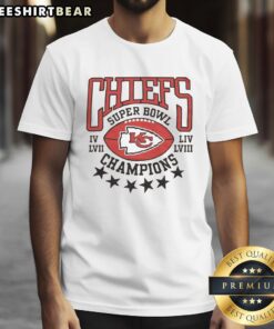 Top Chiefs 4 Time Super Bowl Champions T-Shirt featuring bold graphics celebrating Kansas City Chiefs' victory.