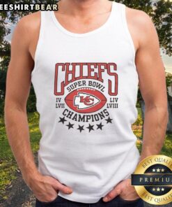 Alt Text: Stylish tank top featuring 'Top Chiefs 4-Time Super Bowl Champions' design, perfect for fans of the Kansas City Chiefs.