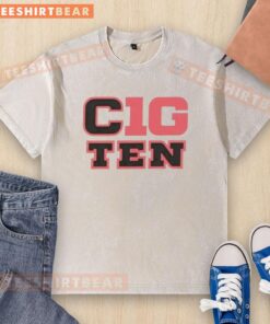 Alt Text: Top Cig Ten College Football washed t-shirt featuring team logo, perfect for fans and casual wear.