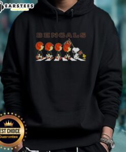 Cincinnati Bengals X Peanuts Snoopy and Friends Abbey Road hoodie featuring iconic characters in a playful design.