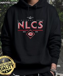 Alt Text: Top Cincinnati Reds 2025 NLCS Division Series Winner Postseason Hoodie showcasing team colors and logo.