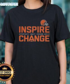 Top Cleveland Browns Inspire Change tee for ladies promoting opportunity, equity, freedom, and justice in football.