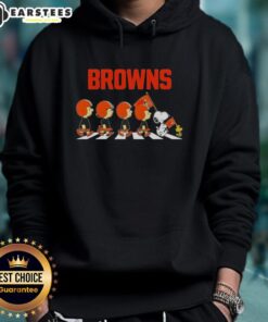 Cleveland Browns X Peanuts Snoopy and Friends Abbey Road hoodie featuring iconic characters in a stylish design.