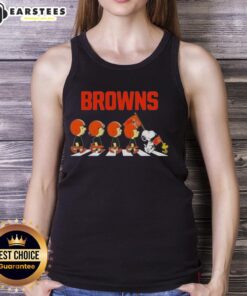Alt Text: Cleveland Browns X Peanuts Snoopy and Friends Abbey Road tank top featuring iconic characters in a playful design.