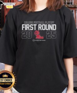 2025 Ole Miss Rebels Ladies Tee for Top College Football Playoff First Round, featuring team colors and logo.