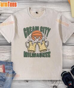 Top Cream City Milwaukee washed t-shirt featuring a stylish design, perfect for casual wear and showcasing local pride.