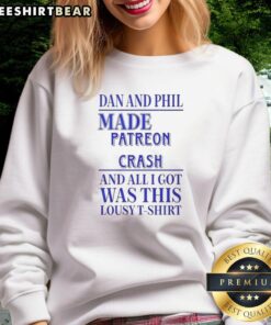Top Dan and Phil Made Patreon Crash Sweatshirt featuring a stylish design and vibrant colors, perfect for fans.