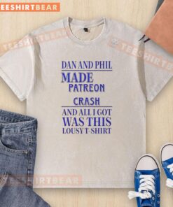 Top Dan and Phil Made Patreon Crash Wash T-Shirt featuring vibrant graphics and a trendy design for fans.