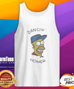 Top Dancin Homer Big Head Tank Top featuring a vibrant design of Homer Simpson dancing, perfect for casual wear.