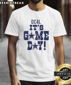 Alt Text: Top DC4L It's Game Day Dallas Cowboys Logo T-Shirt featuring vibrant team colors and iconic Cowboys logo design.