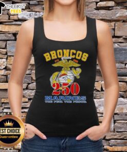 Top Denver Broncos X U.S.M.C 250th Birthday Celebration tank top featuring vibrant graphics and sporty design.