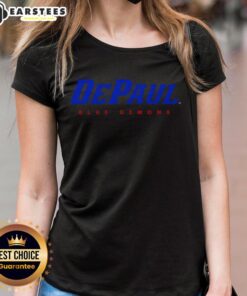 Alt Text: Top DePaul Blue Demons wordmark ladies tee featuring vibrant logo on a stylish women's t-shirt design.