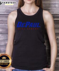 Alt Text: Stylish DePaul Blue Demons wordmark tank top featuring bold blue and red colors, perfect for game day attire.