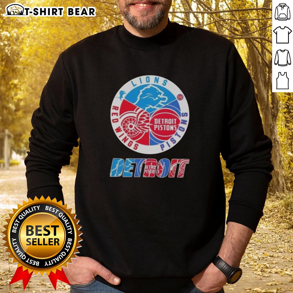 Top Detroit City Sports Lions Pistons Red Wings Logo Sweatshirt Top Detroit City Sports sweatshirt featuring logos of Lions, Pistons, and Red Wings, perfect for sports fans.