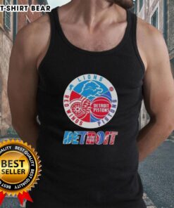 Top Detroit City Sports tank top featuring Lions, Pistons, and Red Wings logos in a stylish design for fans.