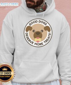 Cozy hoodie with 'Top Dogs Deserve More Treats' print, perfect for dog lovers and pet gift enthusiasts.