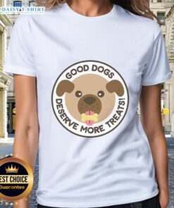 Stylish ladies tee featuring 'Top Dogs Deserve More Treats' graphic, perfect for dog lovers and casual wear.
