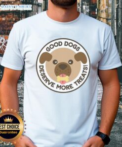 Top Dogs Deserve More Treats T-Shirt featuring a playful dog graphic, perfect for dog lovers and pet enthusiasts.
