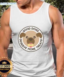 Top Dogs Deserve More Treats Tank Top featuring a playful dog graphic and vibrant colors, perfect for dog lovers.