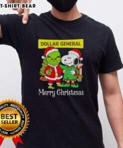 Alt Text: Top Dollar General X Grinch and Snoopy Merry Christmas T-Shirt featuring colorful holiday graphics for festive cheer.