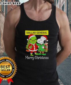 Top Dollar General X Grinch and Snoopy Merry Christmas Tank Top featuring festive graphics for holiday cheer.