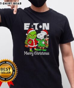Alt Text: Top Eaton Corporation X Grinch and Snoopy Merry Christmas T-Shirt featuring festive holiday design and vibrant colors.