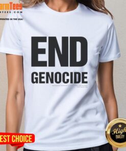 Top End Genocide Katharine Hamnett ladies tee featuring bold graphic design and sustainable fashion elements.