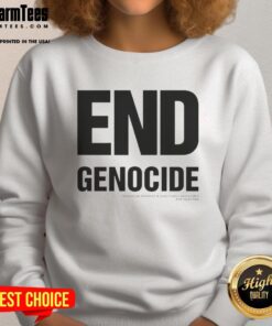 Alt Text: Top-End Genocide Katharine Hamnett sweatshirt featuring bold graphic design and sustainable fashion elements.