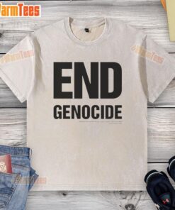 Top End Genocide Katharine Hamnett washed t-shirt featuring bold graphics and eco-friendly fabric for sustainable fashion.