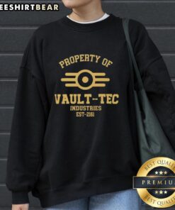 Alt Text: Cozy 'Top Fallout Vault-Tec Industries EST 2161 Sweatshirt' featuring iconic logo and design for fans of the game.