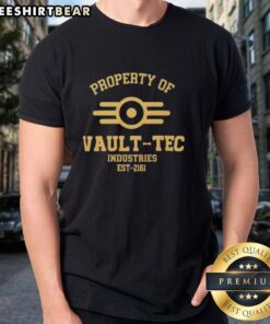 Top Fallout Vault-Tec Industries Est-2161 T-Shirt featuring retro design and iconic Fallout logo for fans and gamers.