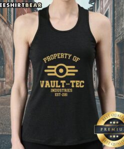 Alt Text: Top Fallout Vault-Tec Industries EST 2161 Tank Top featuring iconic design for fans of the Fallout video game series.