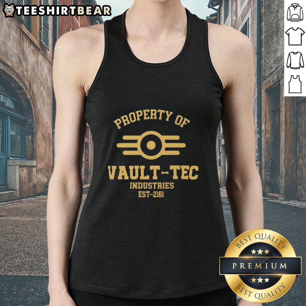 top-fallout-vault-tec-industries-est-2161-tank-top Alt Text: Top Fallout Vault-Tec Industries EST 2161 Tank Top featuring iconic design for fans of the Fallout video game series.
