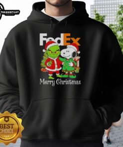 Top FedEx x Grinch and Snoopy Merry Christmas hoodie featuring festive designs for the holiday season.