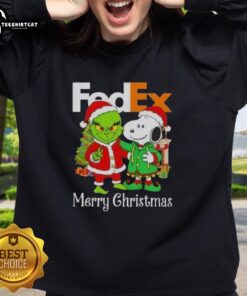 Top FedEx x Grinch and Snoopy Merry Christmas Sweatshirt featuring festive designs for holiday cheer.