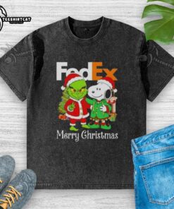 Top FedEx x Grinch and Snoopy Merry Christmas washed t-shirt featuring festive graphics for holiday cheer.