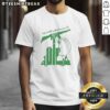 Top flag of Hezbollah featuring a rifle design on a stylish t-shirt for fans of militant symbolism and political apparel.