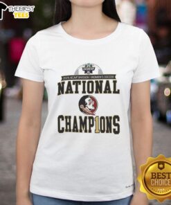Alt Text: Top Florida State Seminoles 2025 NCAA Women's Soccer National Champions ladies tee featuring team colors and logo.