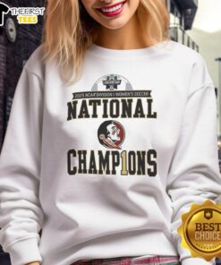 Florida State Seminoles 2025 NCAA Womens Soccer National Champions sweatshirt in garnet and gold design.