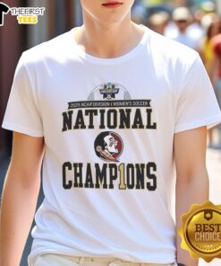Top Florida State Seminoles 2025 NCAA Womens Soccer National Champions T-Shirt featuring team colors and logo design.