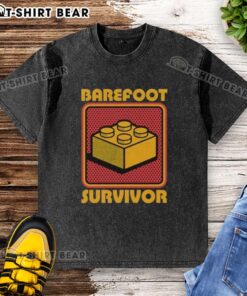 Top Foot Brick Survivor Barefoot Lego Survivor washed t-shirt design featuring a playful graphic and vibrant colors.
