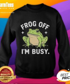 Cozy Top Frog Off I'm Busy sweatshirt featuring a fun frog graphic, perfect for casual wear and lounging.