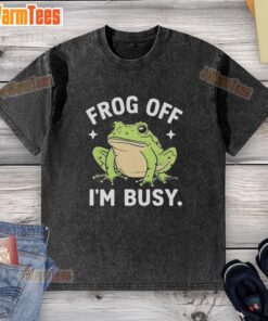 Top Frog Off I'm Busy Washed T-Shirt featuring a playful frog design, perfect for casual wear and fun outfits.