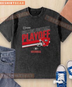 Alt Text: Top Georgia Bulldogs Football 2025 CFB Playoff Stripe Washed T-Shirt in red and black, perfect for game day.