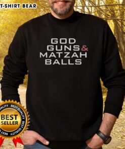 Top God Guns and Matzah Balls Sweatshirt featuring a unique design, perfect for showcasing your faith and style.