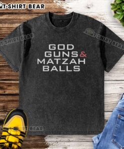 Top God Guns and Matzah Balls washed T-shirt featuring a stylish design perfect for casual wear and expressing faith.