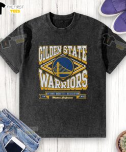 Top Golden State Warriors heater washed t-shirt featuring vibrant team colors and logo, perfect for fans.