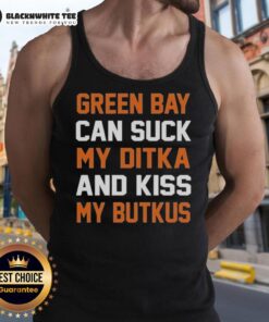 Chicago Bears tank top featuring 'Top Green Bay Can Suck My Ditka and Kiss My Butkus' slogan, perfect for fans.