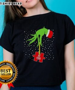 Top Grinch Hand Be Kind Puzzle Autism Awareness Christmas Ladies Tee design featuring festive colors and holiday spirit.